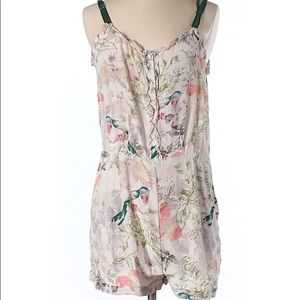Feather Bone Floral Silk Romper